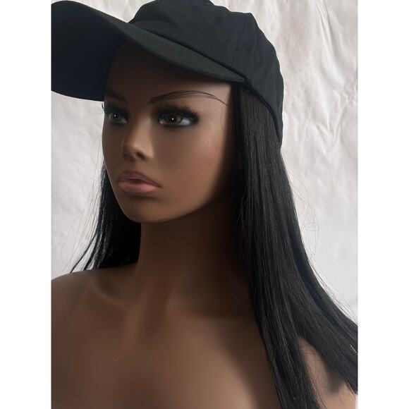 Baseball Cap Wig with Silky Straight Hair in Medium length color 1B off black - Picture 8 of 9